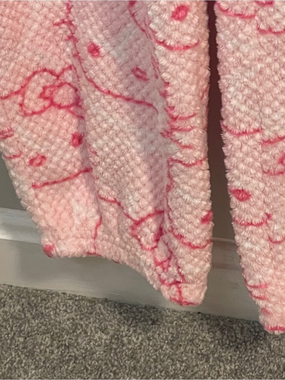 Hello Kitty Pink & White Hooded Fleece Jumpsuit Romper - Picture 6 of 7